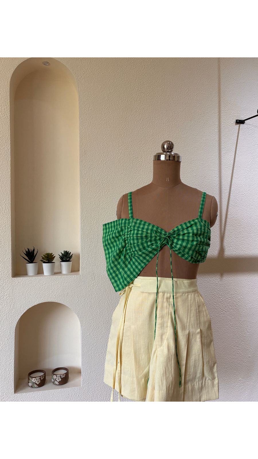 Meadow Check Ruched Tie-Front Top