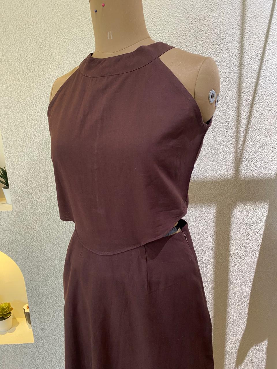 Brown maxi dress styled