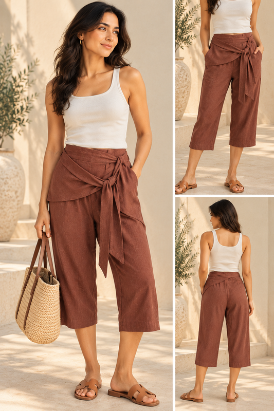 Mocha Brown Wrap-Front pant