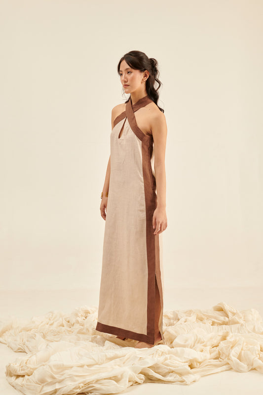 Beige & brown maxi dress