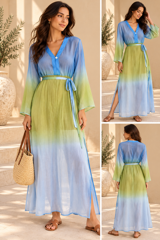 Blue & Lime Ombre  Maxi Dress