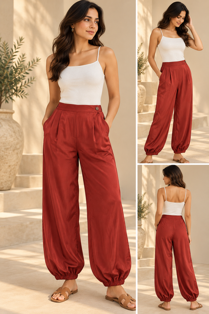 Red Satin Jogger Pants