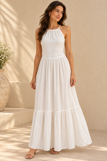 Ivory Grace Crinkled Maxi Dress