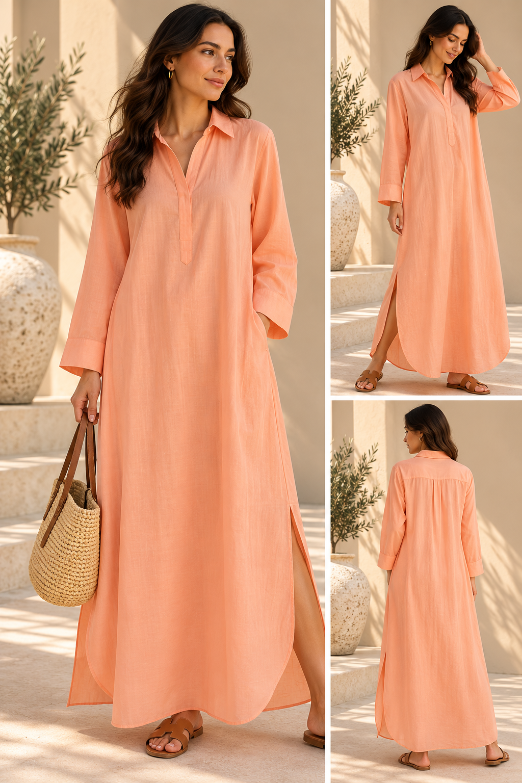 Peach Breeze Shirt Maxi Dress