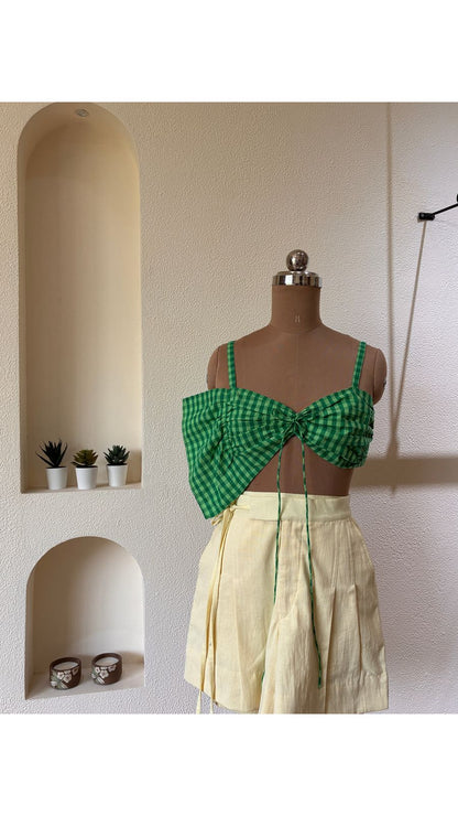 Meadow Check Ruched Tie-Front Top