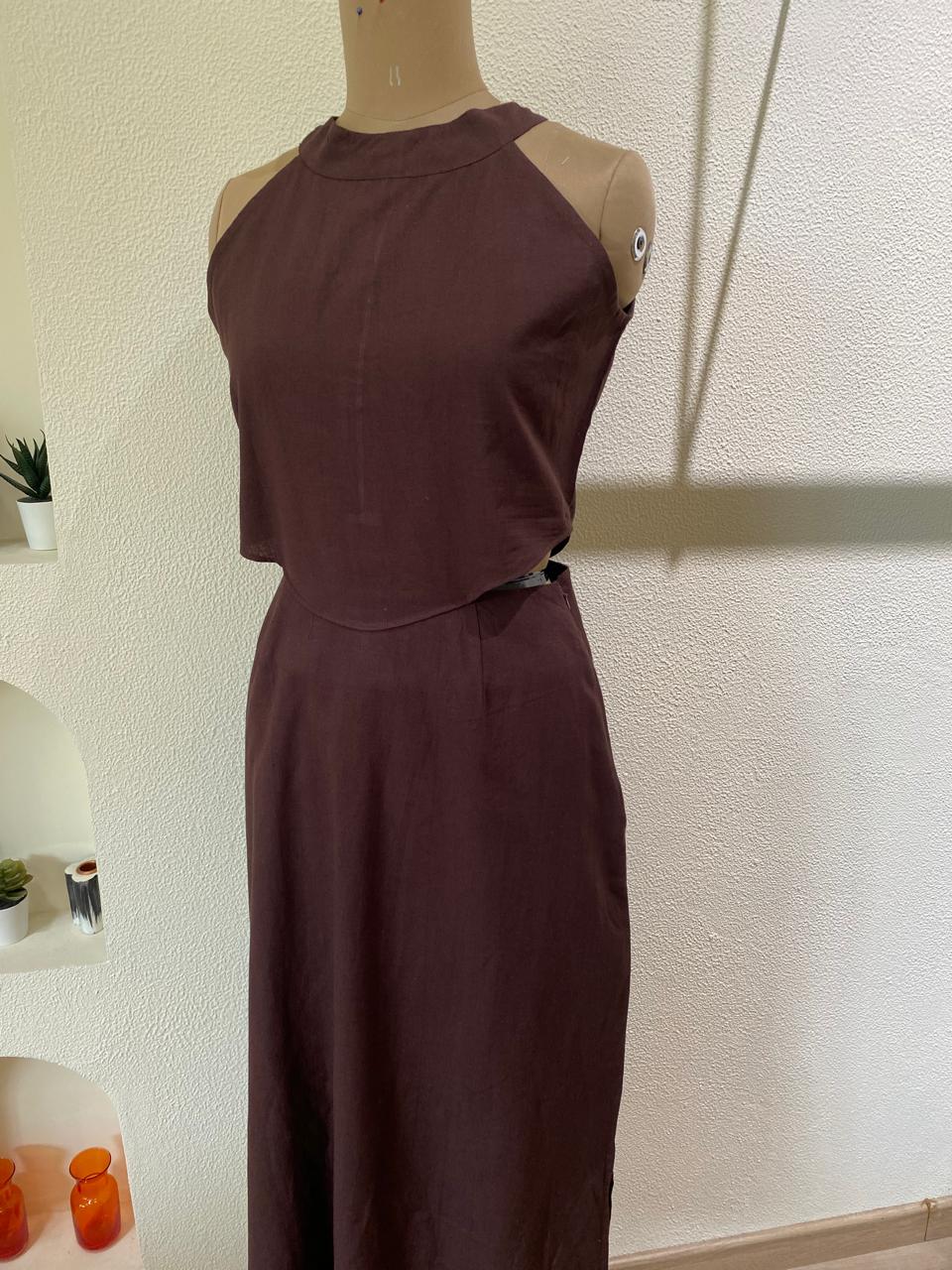 Brown maxi dress styled