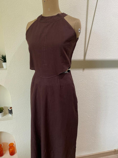 Brown maxi dress styled