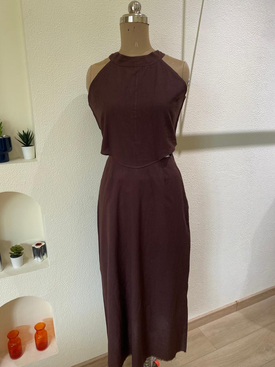 Brown maxi dress styled