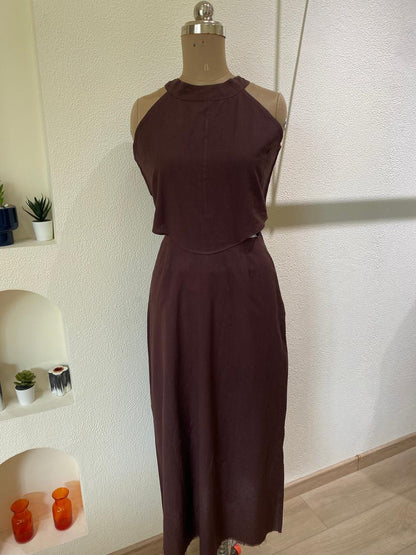Brown maxi dress styled