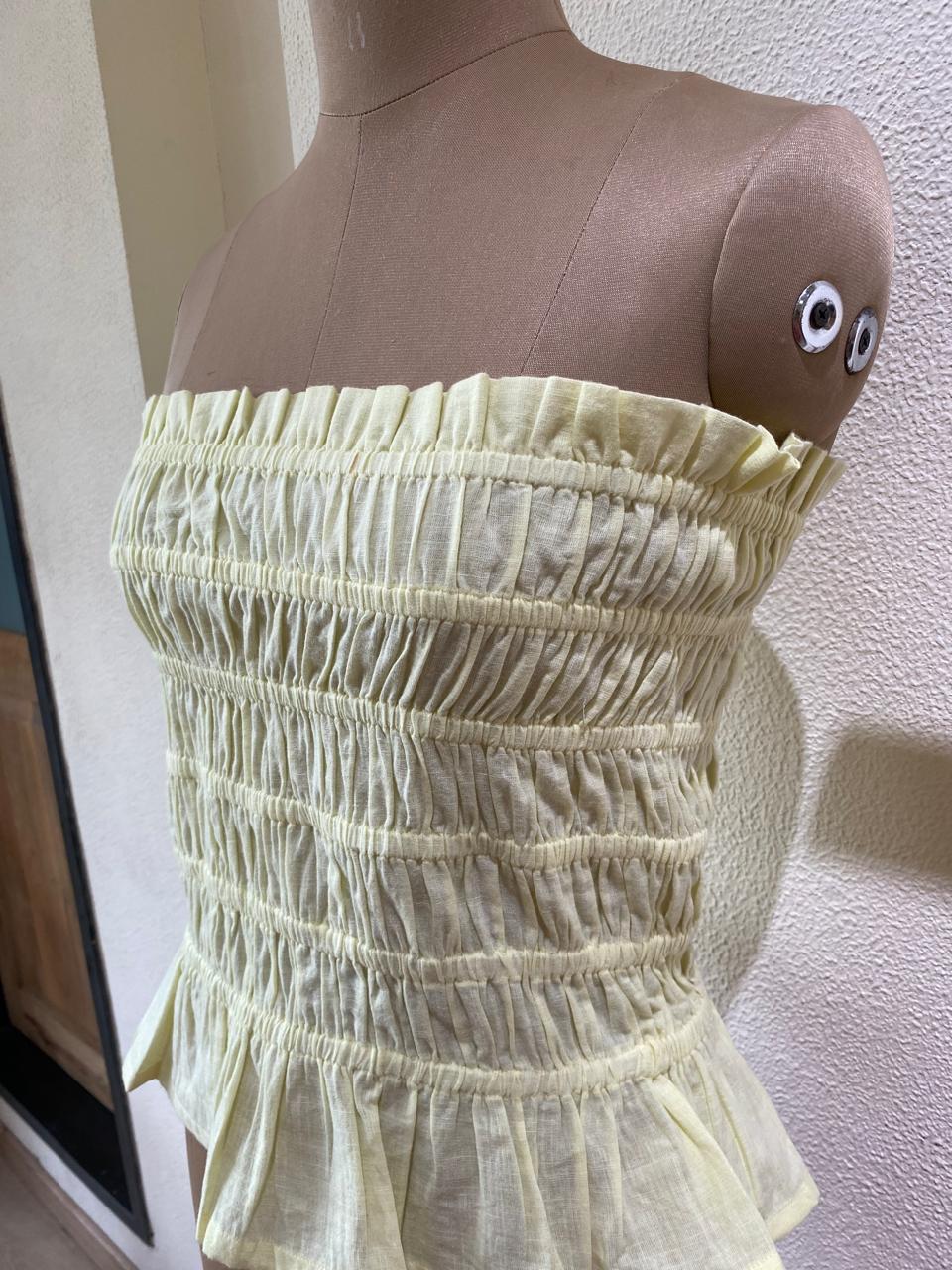 Yellow Smocked Peplum Top