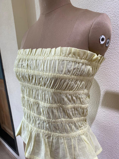 Yellow Smocked Peplum Top
