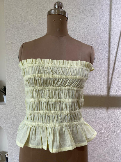 Yellow Smocked Peplum Top & Jogger Set