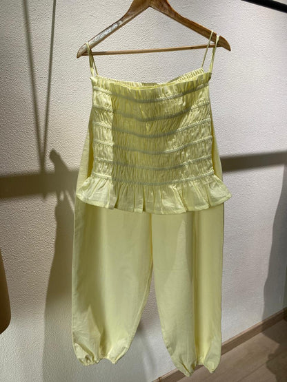 Yellow Smocked Peplum Top & Jogger Set