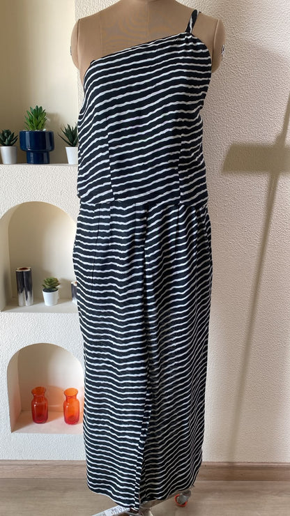 Black & White Striped One-Shoulder Co-ord Set