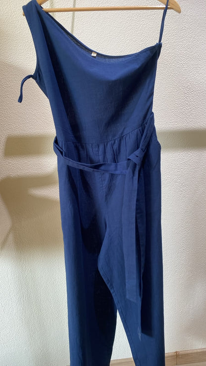 Blue one-shoulder jumpsuit