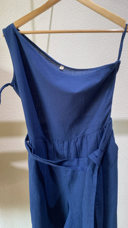 Blue one-shoulder jumpsuit