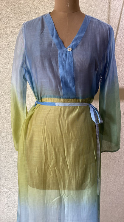Blue & Lime Ombre  Maxi Dress