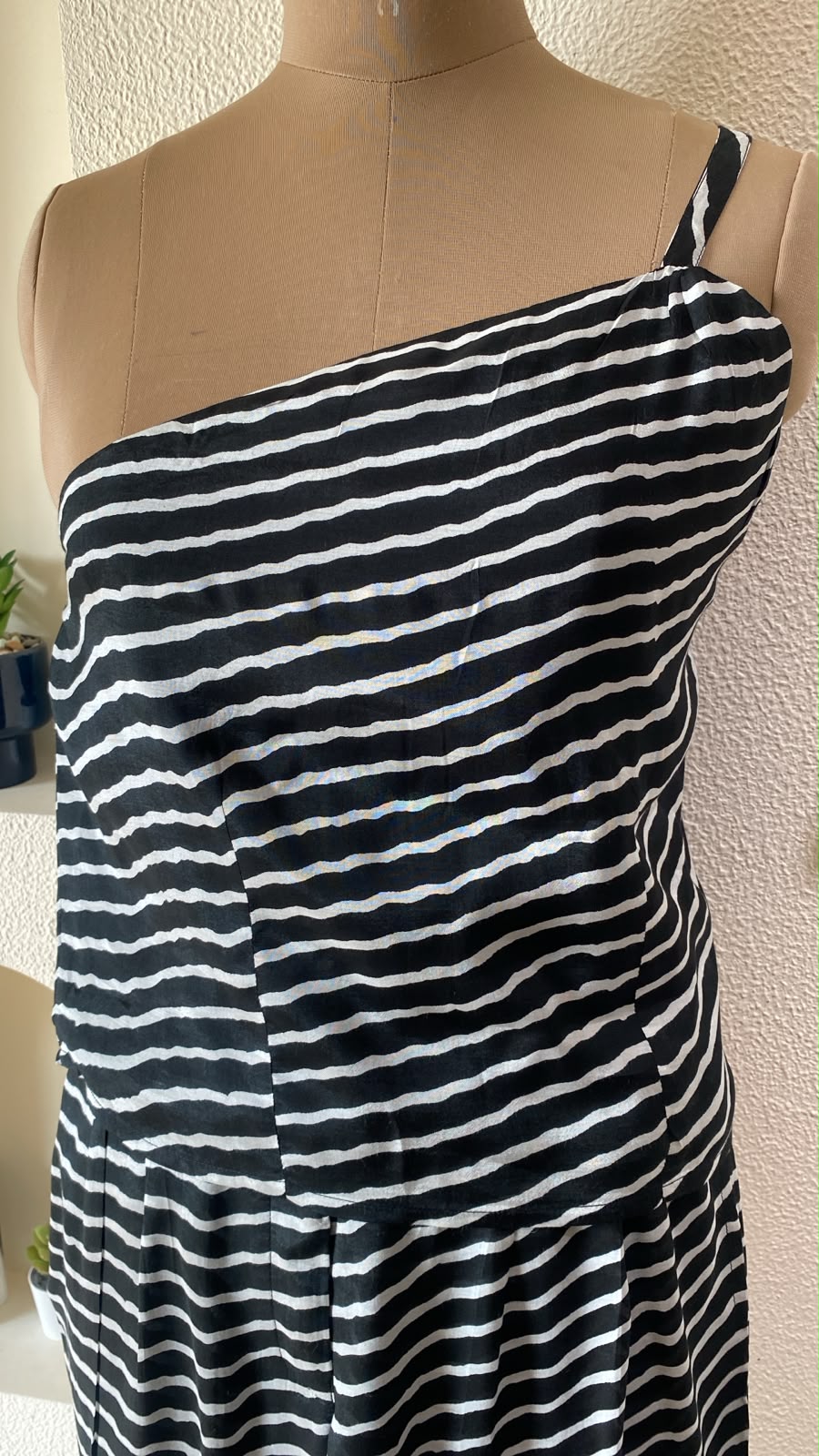 Black & White Striped One-Shoulder Co-ord Set
