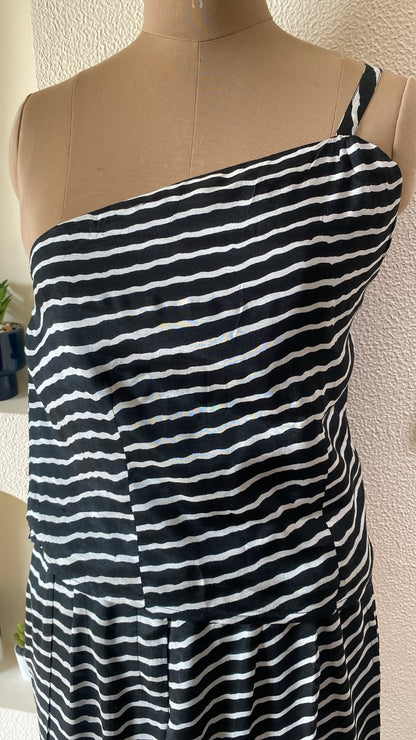 Black & White Striped One-Shoulder Co-ord Set
